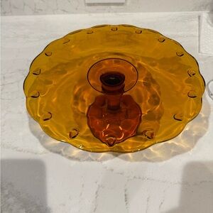 Indiana Glass Amber Teardrop Pedestal Cake Plate